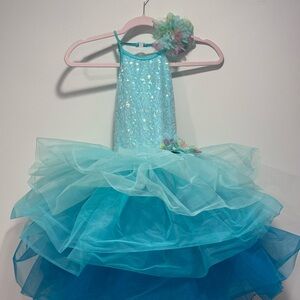 Sparkling Aqua Ruffled Halter Dance Dress for Girls